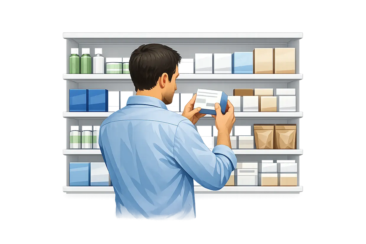 Picking a product off a retail shelf to check its packaging