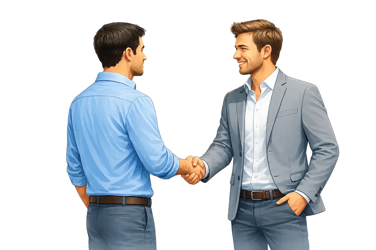 Shaking hands with a brand representative to open a wholesale dealer account