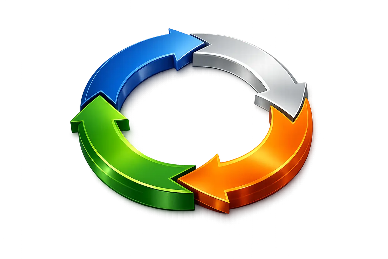 Four arrows forming a closed loop, the cycle repeating